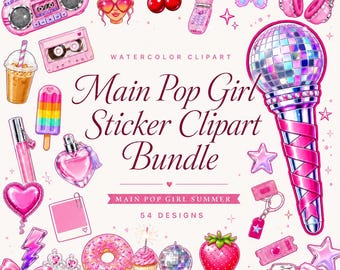 54 Hand Pop Girl Sticker Clipart Bundle | Y2K Pop Star PNG | Concert Aesthetic Stickers | Digital Download