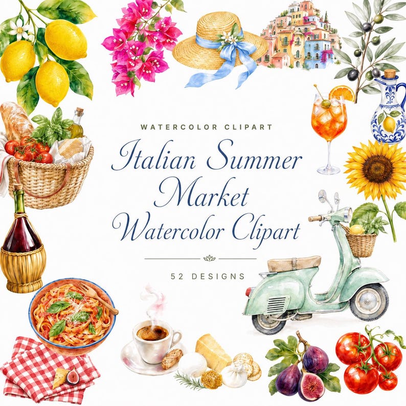 Italian Summer Market Watercolor Clipart