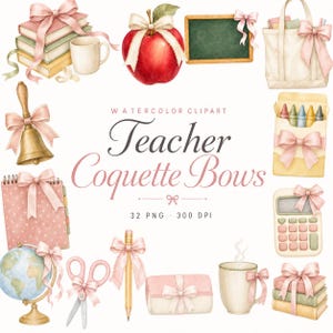watercolor teacher coquette bow clipart