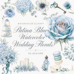 patina blue watercolor wedding clipart