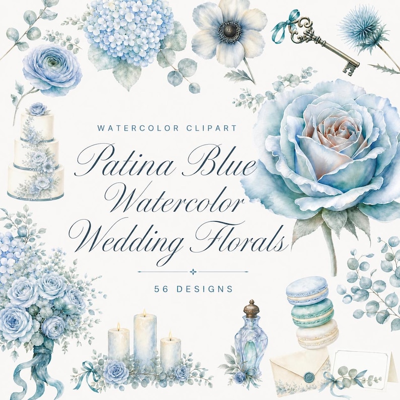 patina blue watercolor wedding clipart
