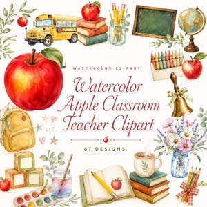 watercolor apple classroom teacher clipart