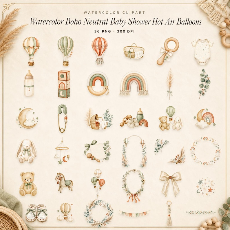 WonderfulPNG enhanced bundle grid preview page 1 of 1 — boho-neutral-baby-shower