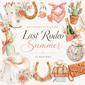 watercolor last rodeo bachelorette clipart