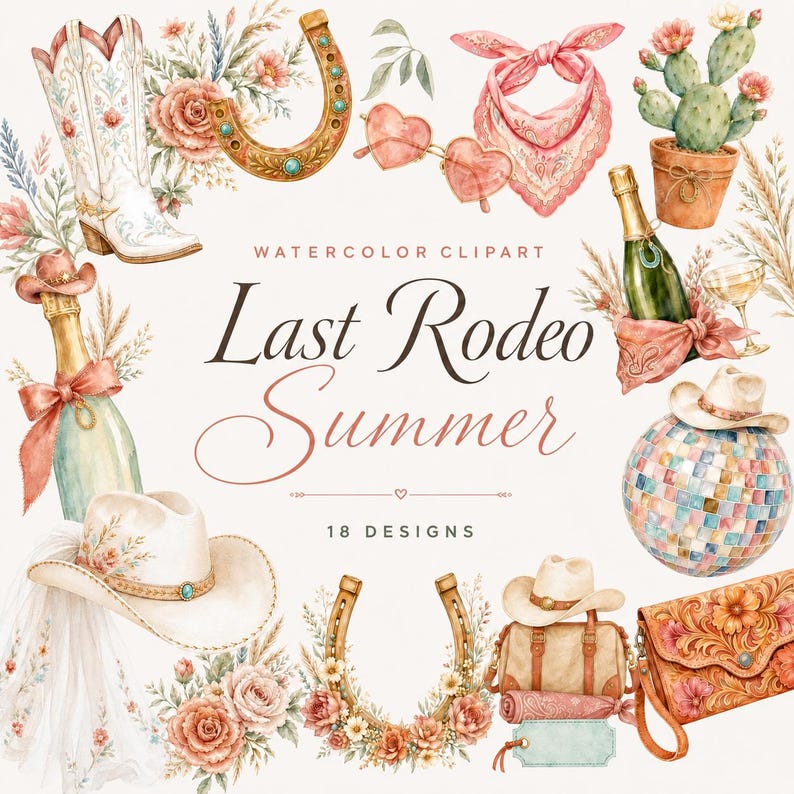 watercolor last rodeo bachelorette clipart