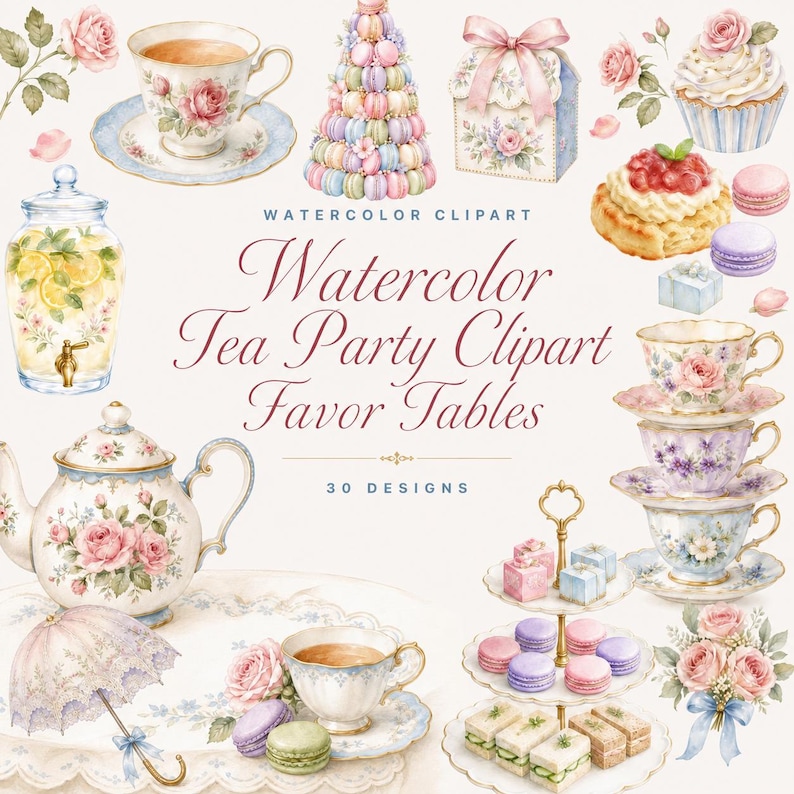 watercolor tea party clipart