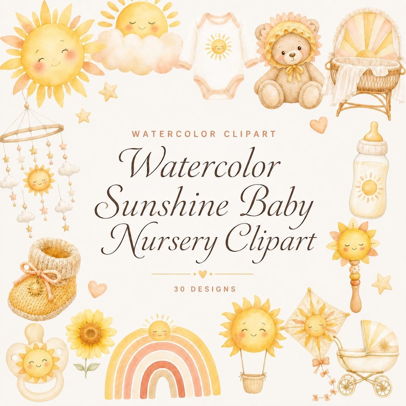 watercolor sunshine baby clipart