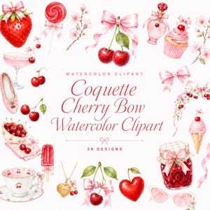 coquette cherry bow watercolor clipart