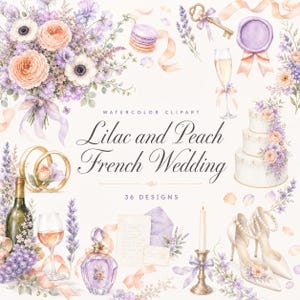 lilac peach french wedding clipart