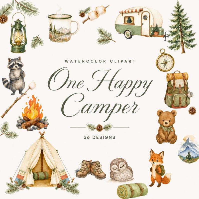 watercolor one happy camper clipart