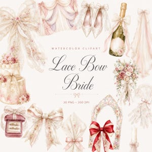 watercolor bridal lace bow clipart