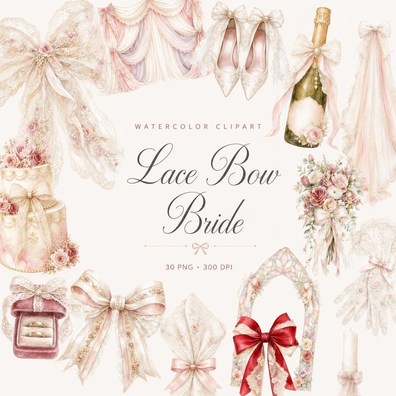 watercolor bridal lace bow clipart