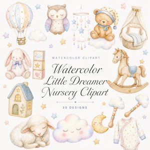 watercolor little dreamer nursery clipart
