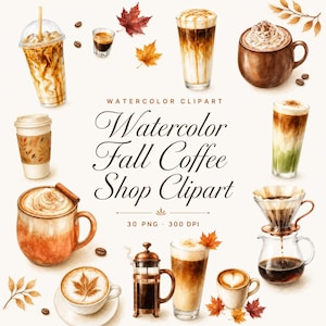 watercolor fall coffee clipart
