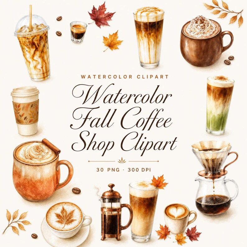 watercolor fall coffee clipart
