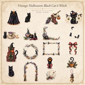 WonderfulPNG enhanced bundle grid preview page 2 of 2 — vintage-halloween-black-cat-witch