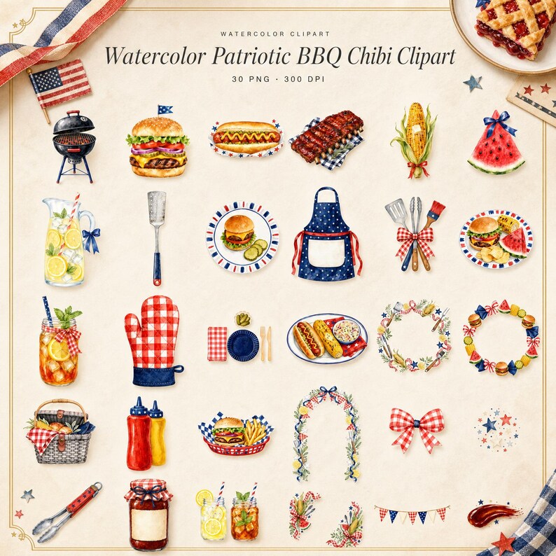 WonderfulPNG enhanced bundle grid preview page 1 of 1 — watercolor-patriotic-bbq-chibi-clipart