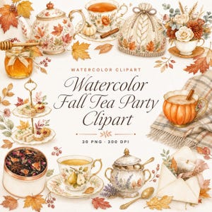 watercolor fall tea party clipart