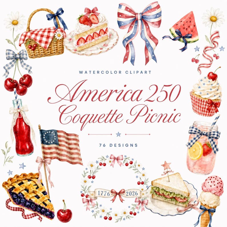 America 250 coquette picnic clipart