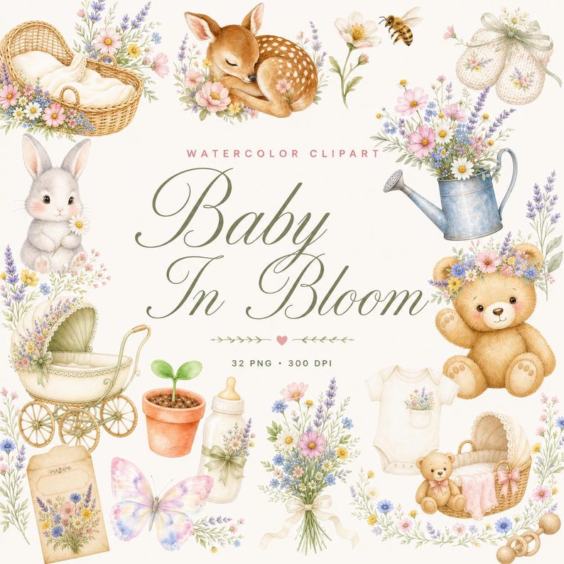 baby in bloom clipart bundle