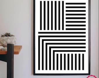 Geometric Wall Art - Black and White Minimalist Art Print - Instant Download Home Decor Print - Stripes Art