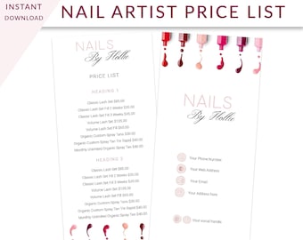 salon price menu etsy