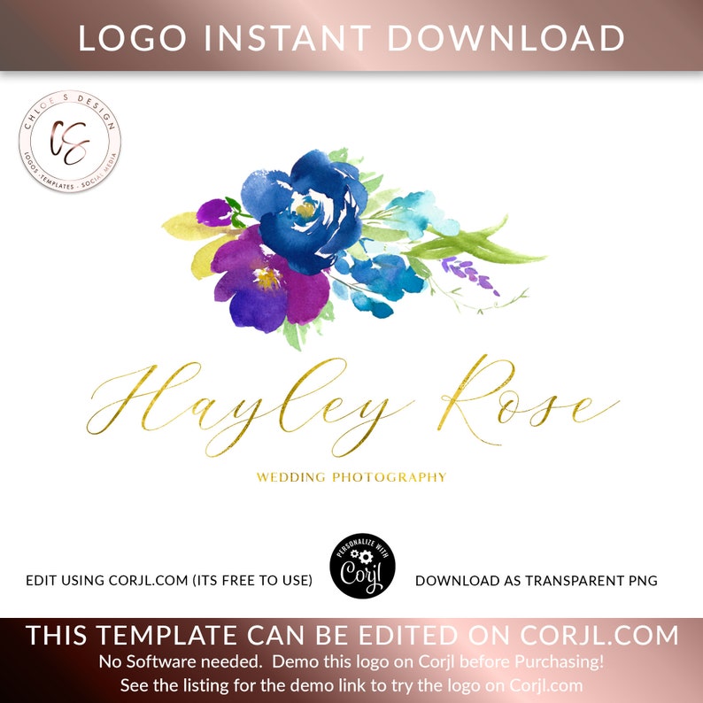 Watercolor Logo Floral Logo Wedding Logo Logo Design Etsy