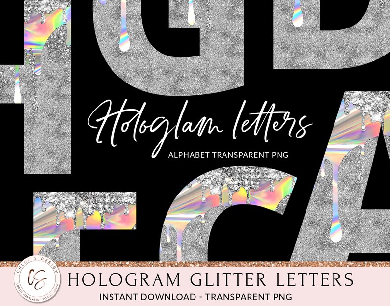 HOLOGRAM GLITTER ALPHABET Glitter Letters Holographic Silver Etsy