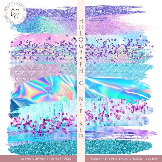 Download Brush Strokes Clipart Holographic Theme Glitter Paint Etsy