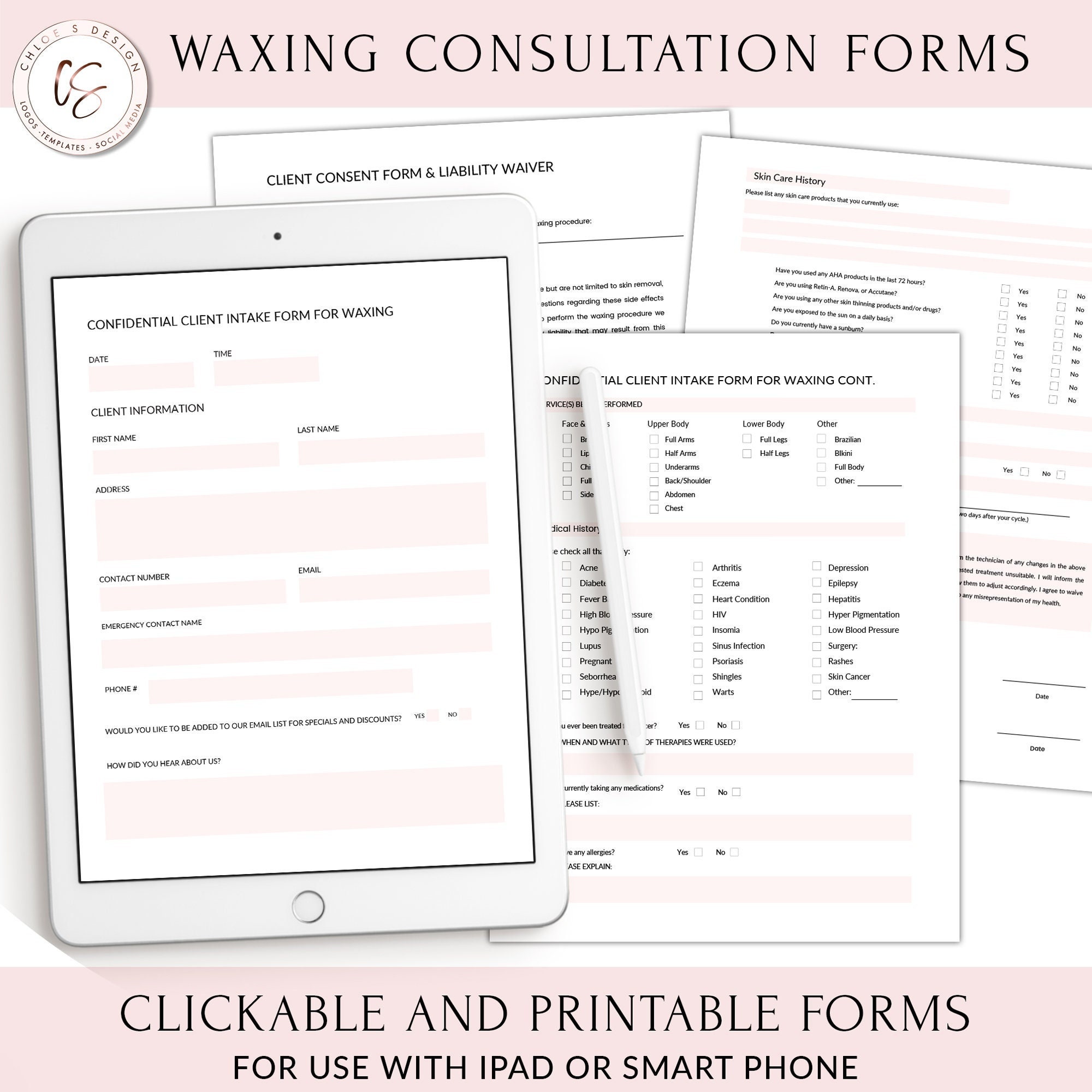 CLICKABLE AND PRINTABLE Wax Intake Forms Waxing Consultation Etsy UK