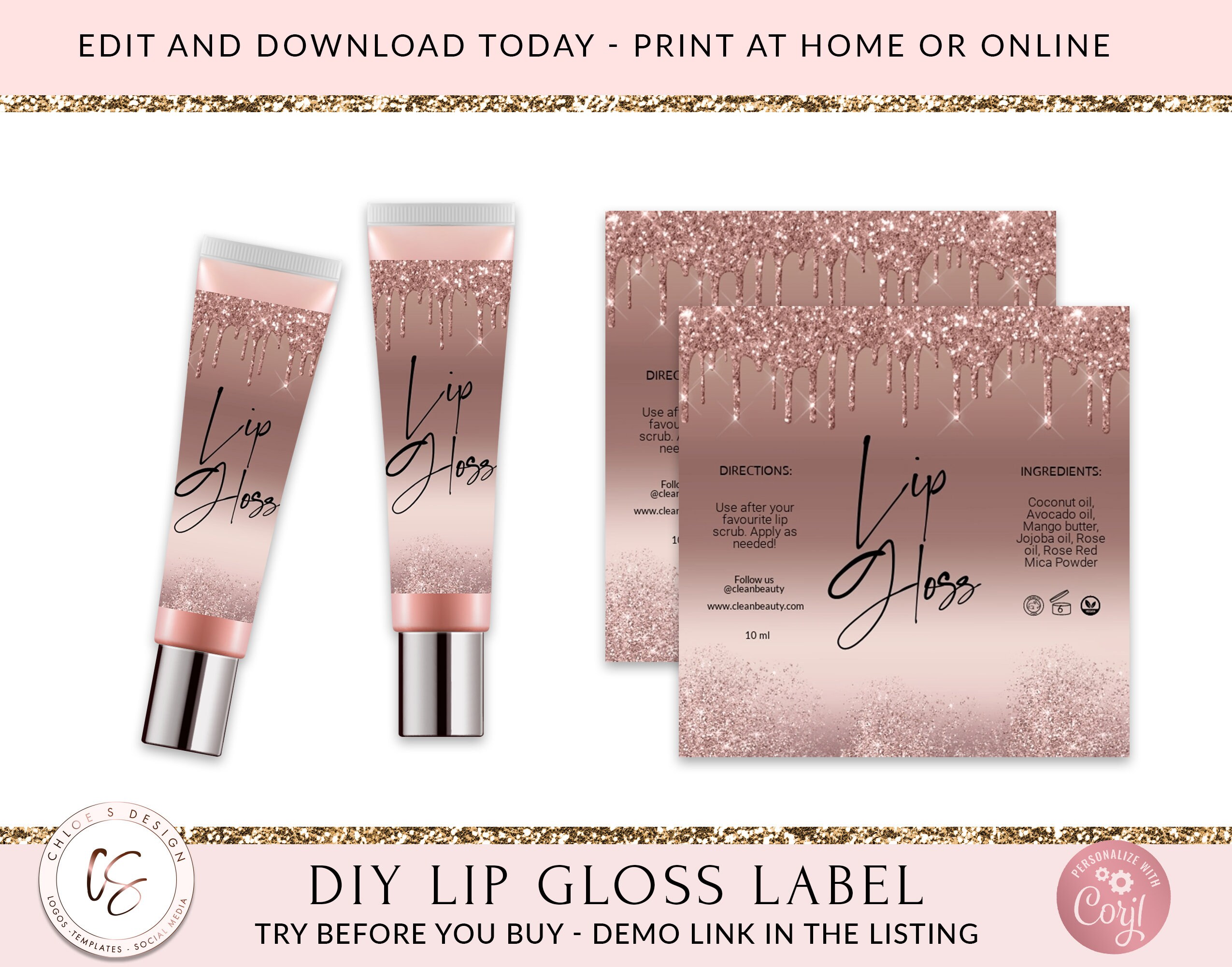 DIY LIPGLOSS LABEL Printable Lip Gloss Label | Etsy