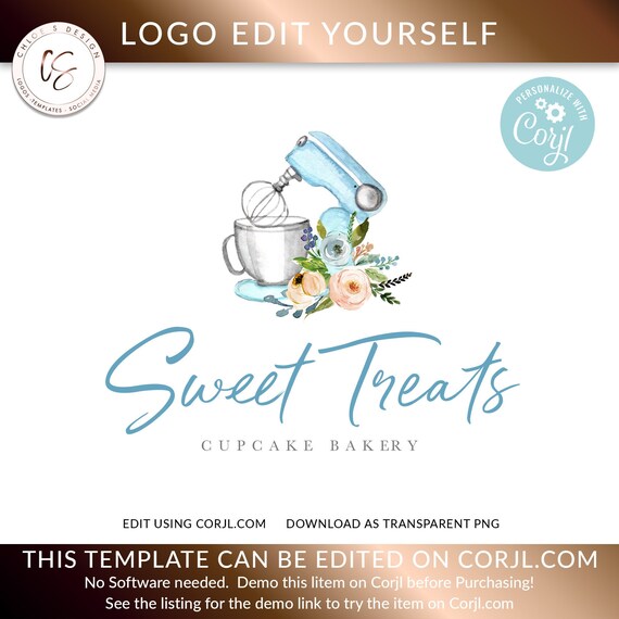 Bakery Logo Design Food Mixer Logo Watercolor Baking Logo Etsy