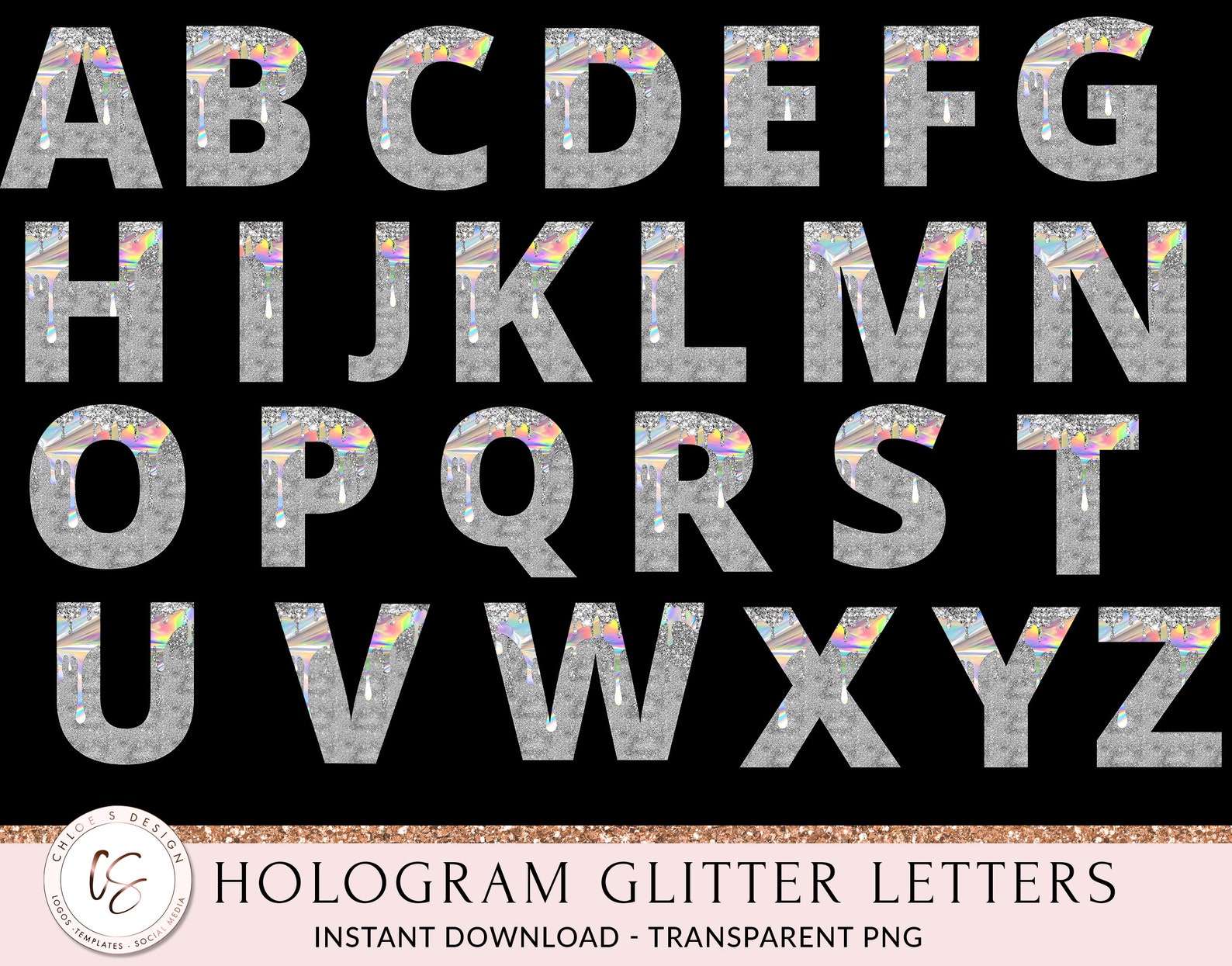 HOLOGRAM GLITTER ALPHABET Glitter Letters Holographic Silver Etsy