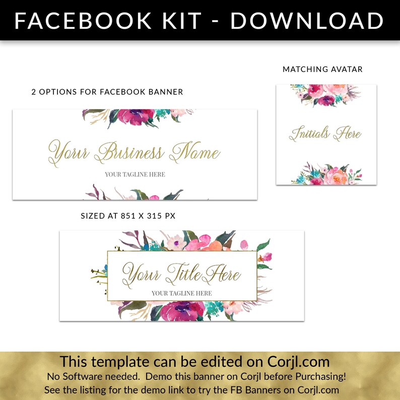 Facebook Banner Facebook Facebook Avatar Watercolor Floral Etsy