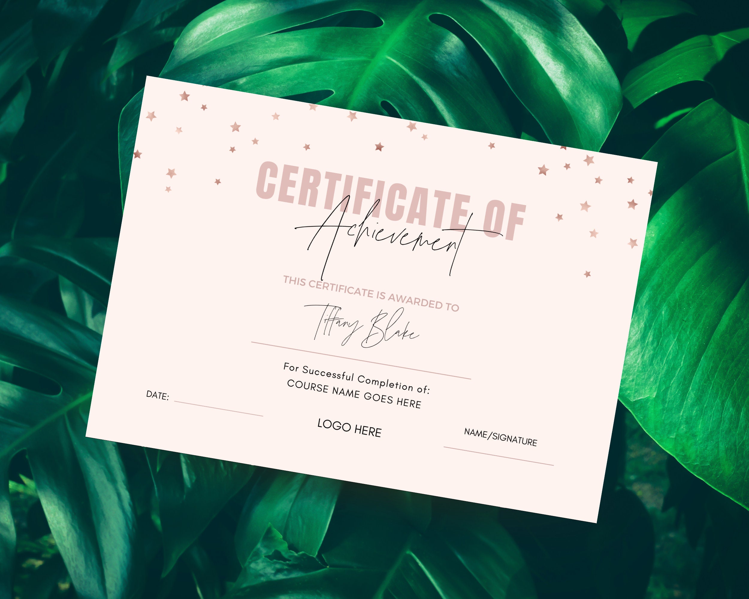 DIY CERTIFICATE Certificate Award Template Rose Gold Etsy