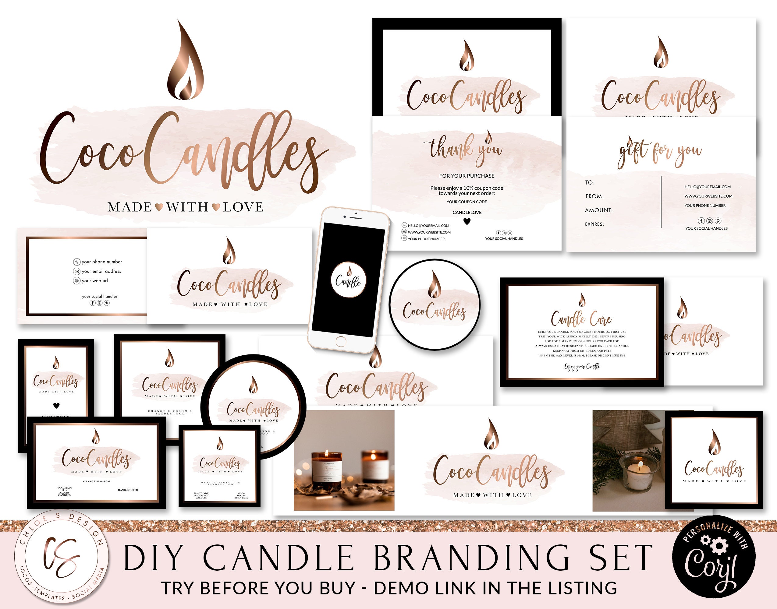 CANDLE BRANDING KIT Candle Logo Wax Melts Logo Candle Etsy