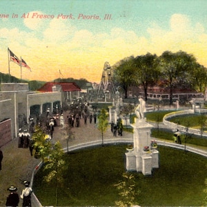 Peoria, Illinois - Un sacco di gente alle giostre di Al Fresco Park - c1906 - Cartolina d'epoca