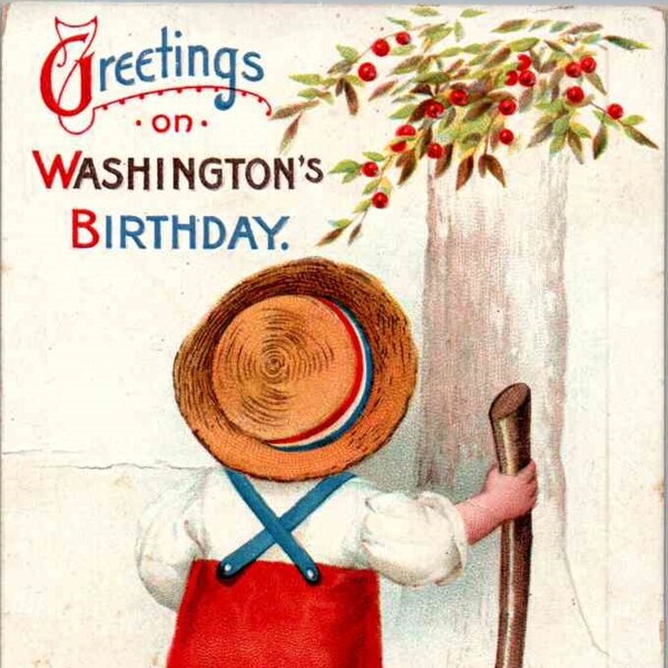 Ellen Clapsaddle - Greetings on Washington's Birthday - in 1912 -  Vintage Postcard, Antique Postcard