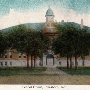 Jonesboro, Indiana, Escola, c1908, Cartão postal vintage, Cartão postal antigo