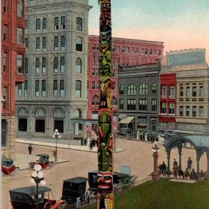 Seattle, Washington - Le mât totémique de Pioneer Square - c1908 - Carte postale ancienne, carte postale vintage