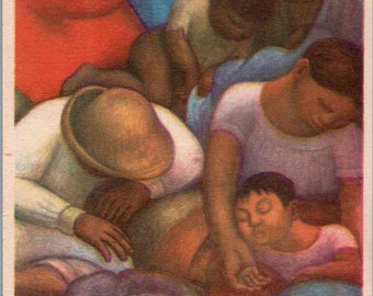 Artista firmado, Diego Rivera, Noche de los pobres, 1936, Postal antigua, Postal vintage