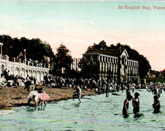 Vancouver, BC Canada - Nuoto a English Bay - c1908 - Cartolina d'epoca, cartolina antica
