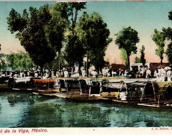 Mexico-stad, Mexico - Het Canal de la Viga - c1908 - Vintage ansichtkaart, antieke ansichtkaart