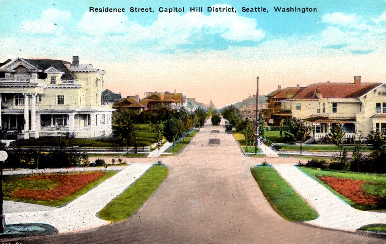 in the 1920s Washington Seattle A view of the houses in the Capitol Hill District Unused Vintage Postcard -