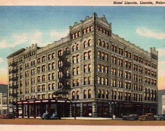 Lincoln, Nebraska - Una vista dell'Hotel Lincoln - nel 1950 - cartolina antica, cartolina d'epoca