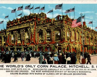 Mitchell, Dakota del Sur, El único palacio del maíz del mundo, decorado anualmente, c1920, postal vintage, postal antigua