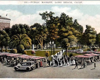 Long Beach, California - Shopping at the Public Market - in 1931 -  Vintage Postcard, Antique Postcard