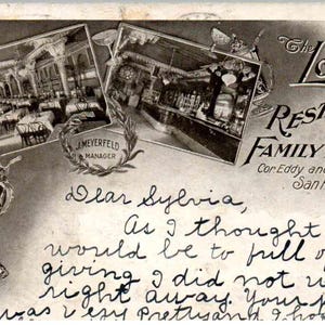 San Francisco, California - The Louvre Restaurant & Family Resort - in 1904-  Vintage, Antique Postcard