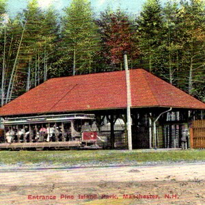 Manchester, New Hampshire, Trolley, Entrée, Pine Island Park, c1908, Carte postale antique, Carte postale vintage