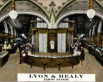 Chicago, Illinois - Grand magasin Lyon & Healy au premier étage - c1908 - Carte postale ancienne, carte postale vintage